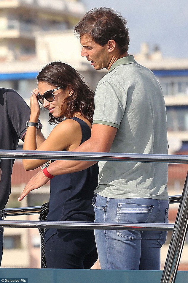 rafael nadal inspects superyacht Blue Ice with girlfriend in cannes